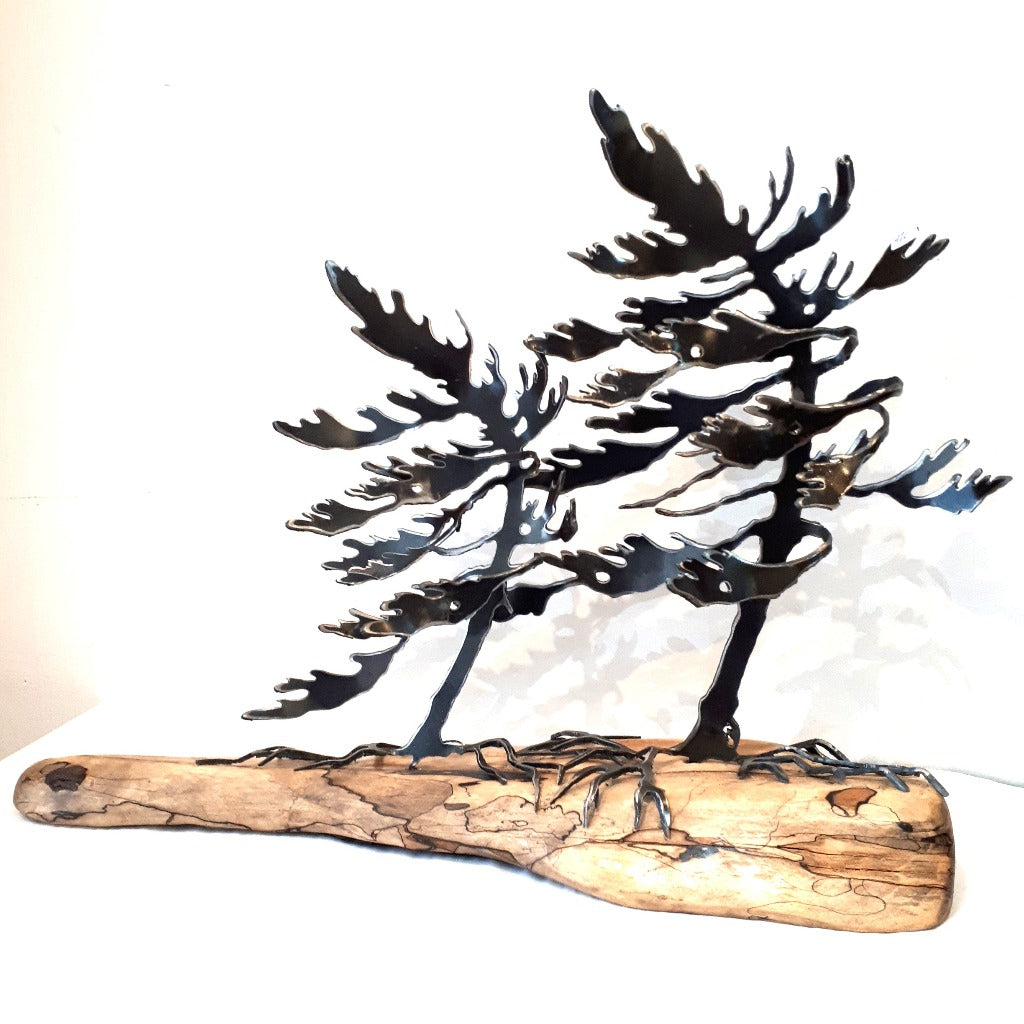 Steel Tree Sculpture (420) on Spalted Maple