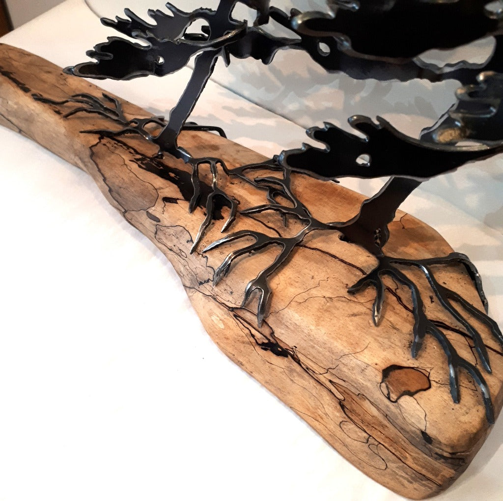 Steel Tree Sculpture (420) on Spalted Maple