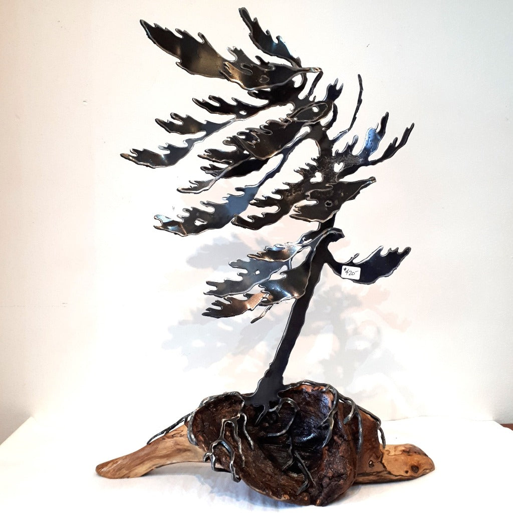 Cut-Steel Sculpture 420 - Tree on Spalted Maple