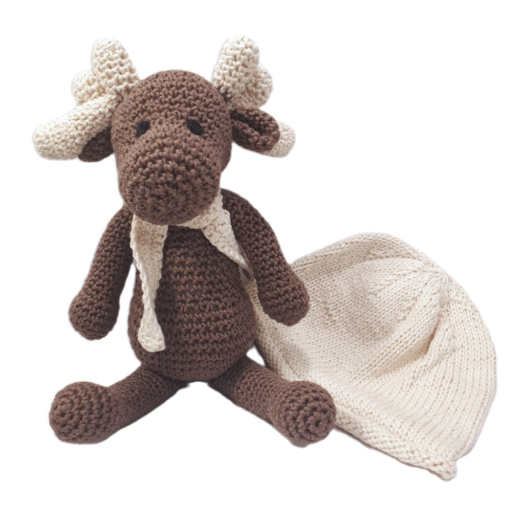 Baby Crocheted Animal & Matching Hat - Moose