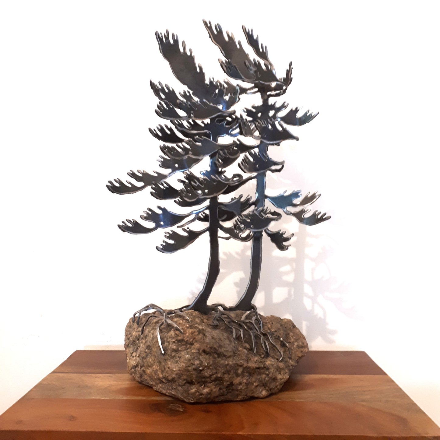 Steel Two-Tree Sculpture (325) on Canadian Rock