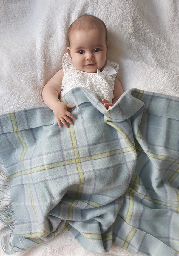 Tartan Baby Blanket - Lambs Wool Baby Blue