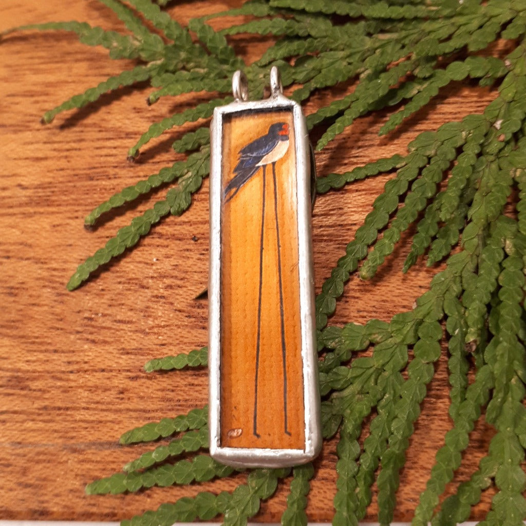 Framed Art Pendant - Long-legged Bluebird
