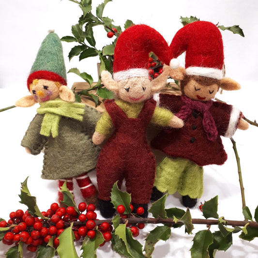 Set of Three Felt Elf/Doll Christmas Ornaments