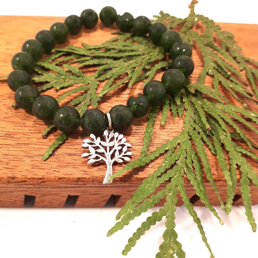 Stone Bracelet - Jade with Sterling Silver Tree of Life Charm