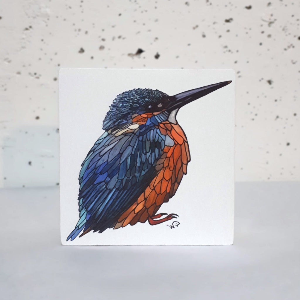 Print on Wood Block - KINGFISHER 4" x 4"