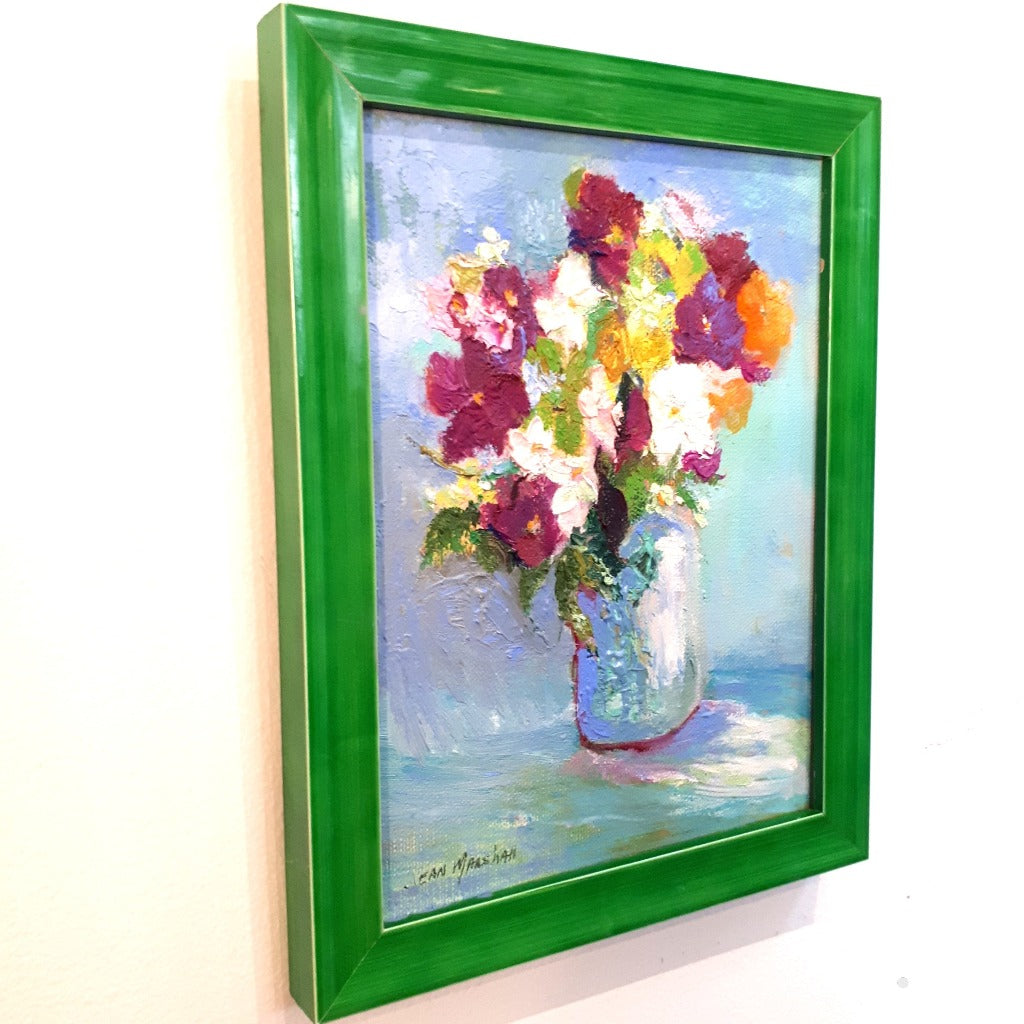 Original Oil Painting - LITTLE GEMS IN GREEN VASE