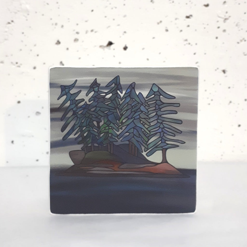 Print on Wood Block - LITTLE ISLAND 4" x 4"