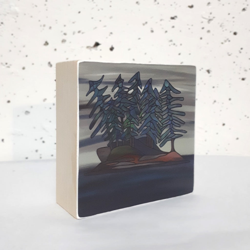Print on Wood Block - LITTLE ISLAND 4" x 4"