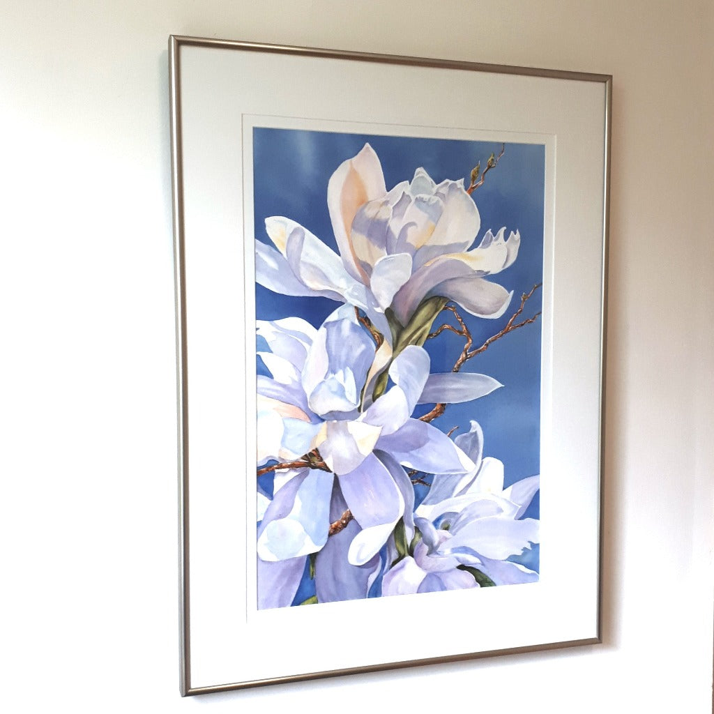 Framed Original Watercolor - WHITE STAR MAGNOLIAS