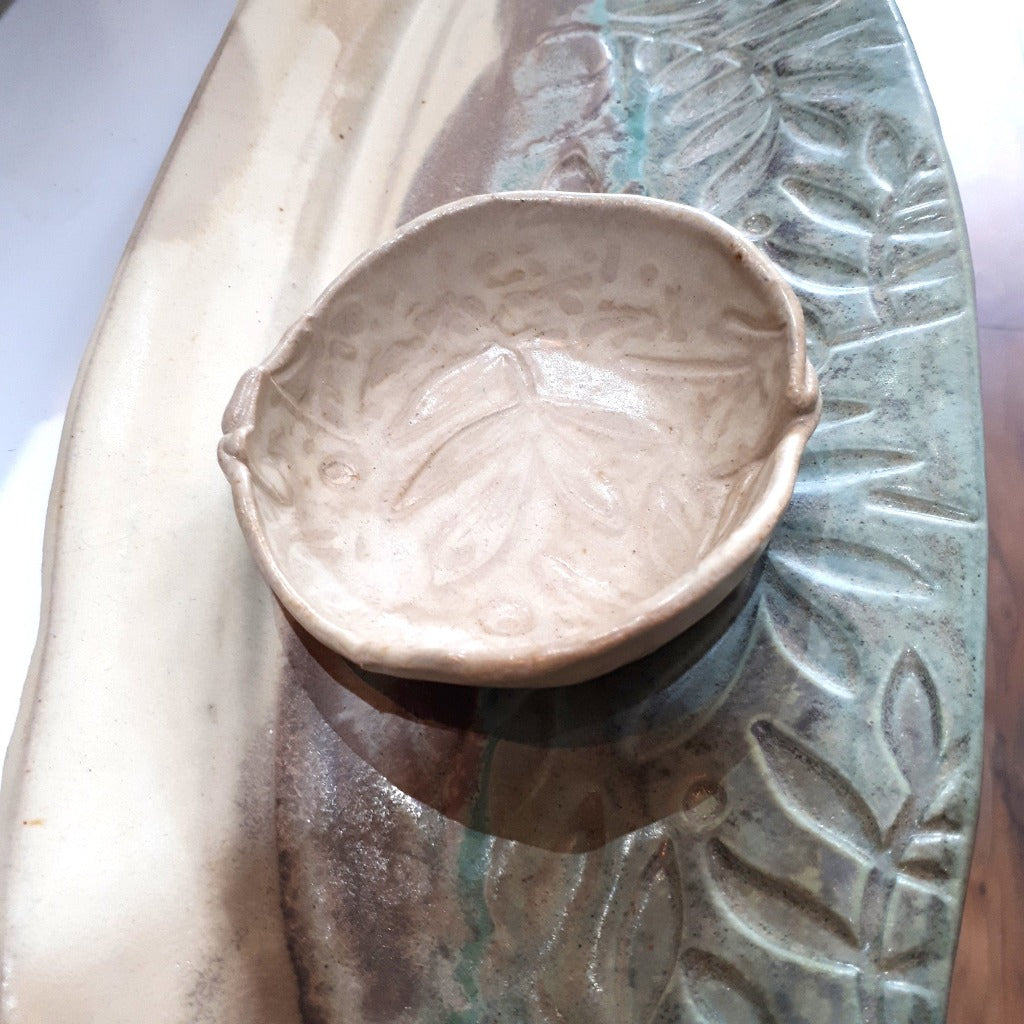 Pottery Platter with Sauce Dish - Large (90) - Turquoise & Toast