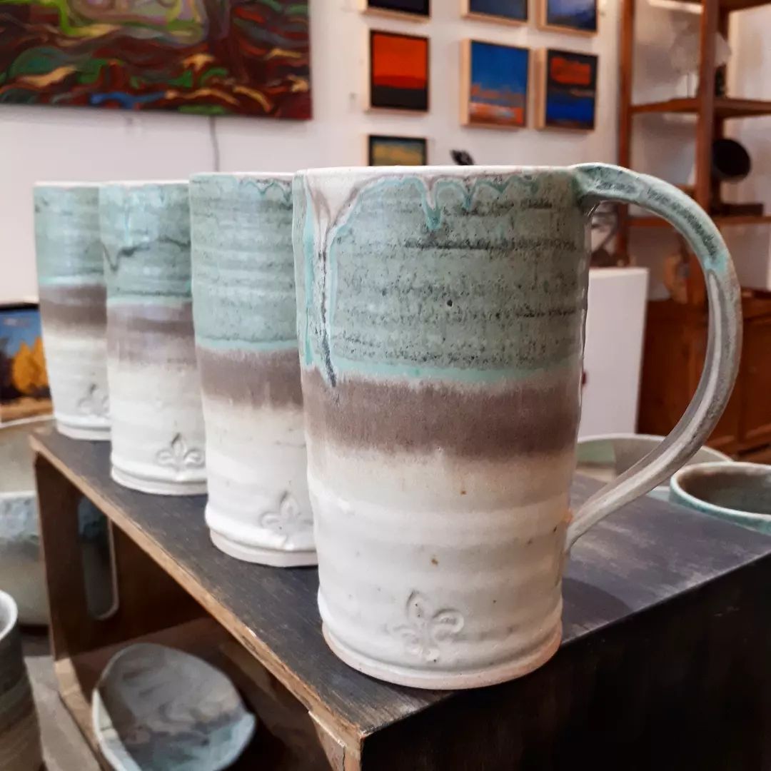 Pottery Beer Stein - Turquoise & Toast