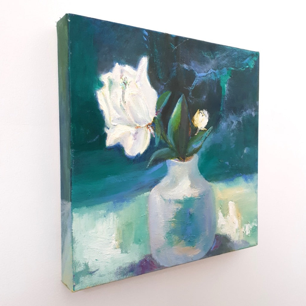 Original Oil Painting - ROSE ON BLUE