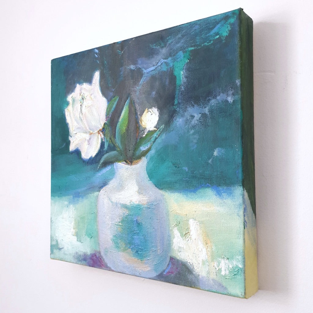 Original Oil Painting - ROSE ON BLUE