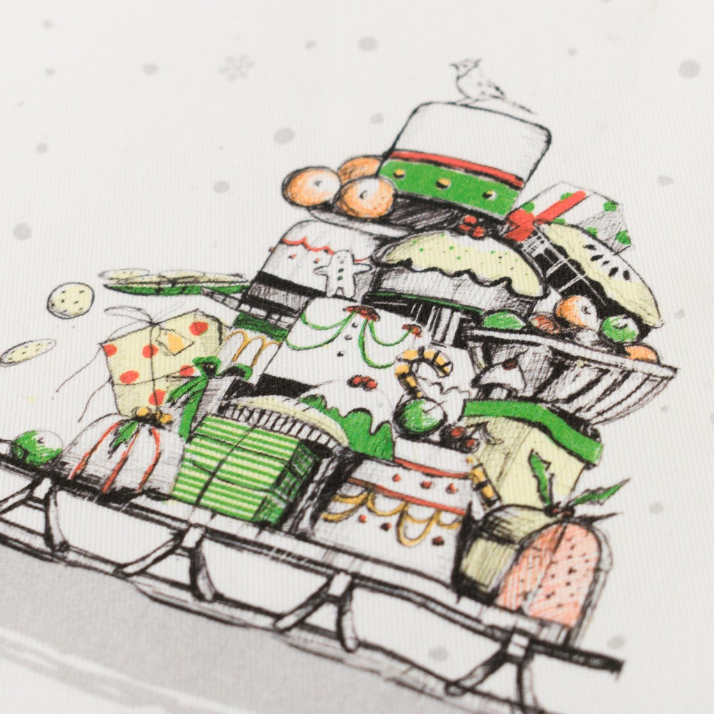 Tea Towel - Sleigh Bells Ring (Fox pulling sled)