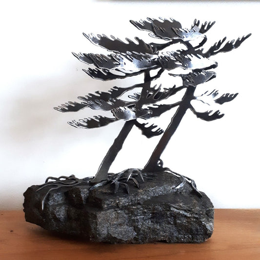 Steel Two-Tree Sculpture (320) on Canadian Rock