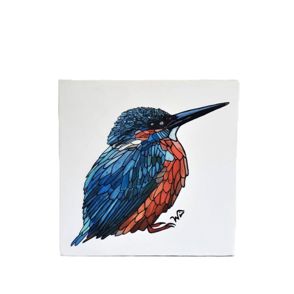 Print on Wood Block - KINGFISHER 4" x 4"