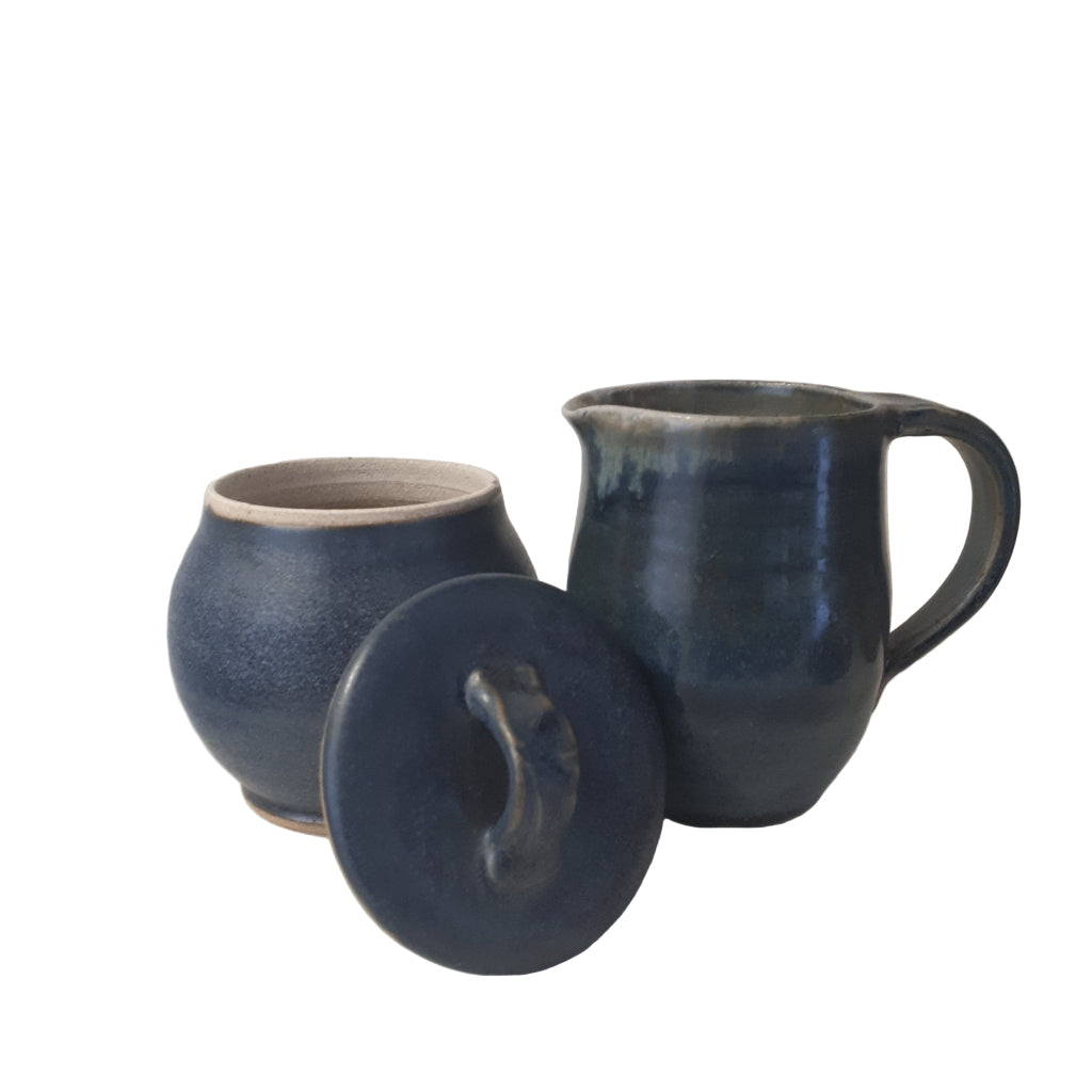 Pottery Cream & Sugar - Navy Blue