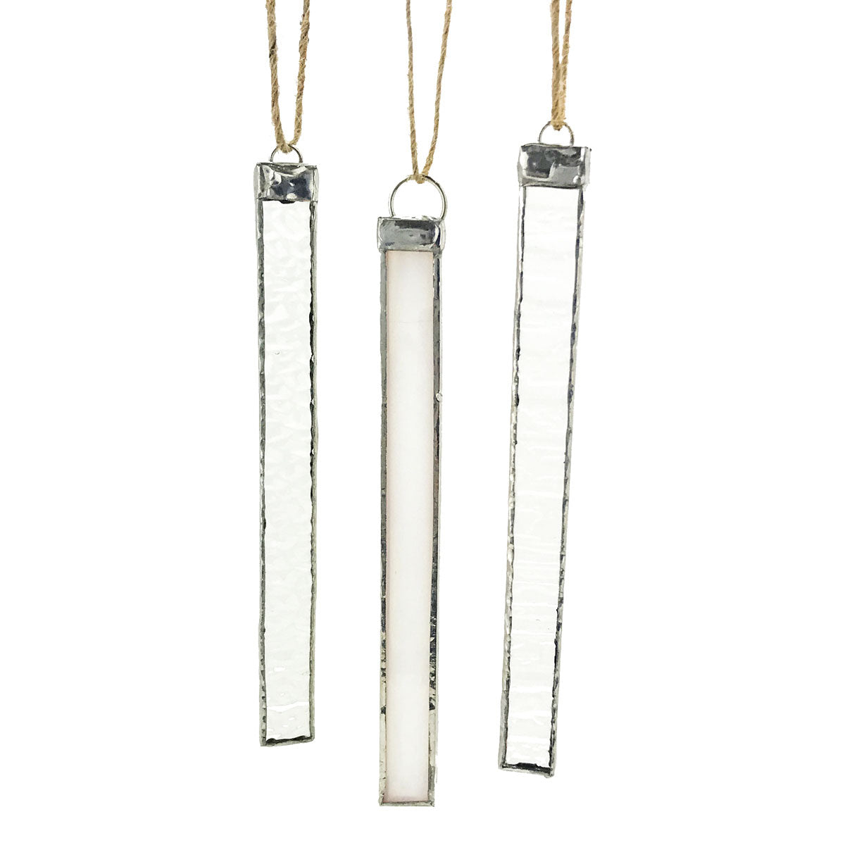 Christmas Tree Ornaments - Set of three 7" Framed Icicles - All Clear Glass