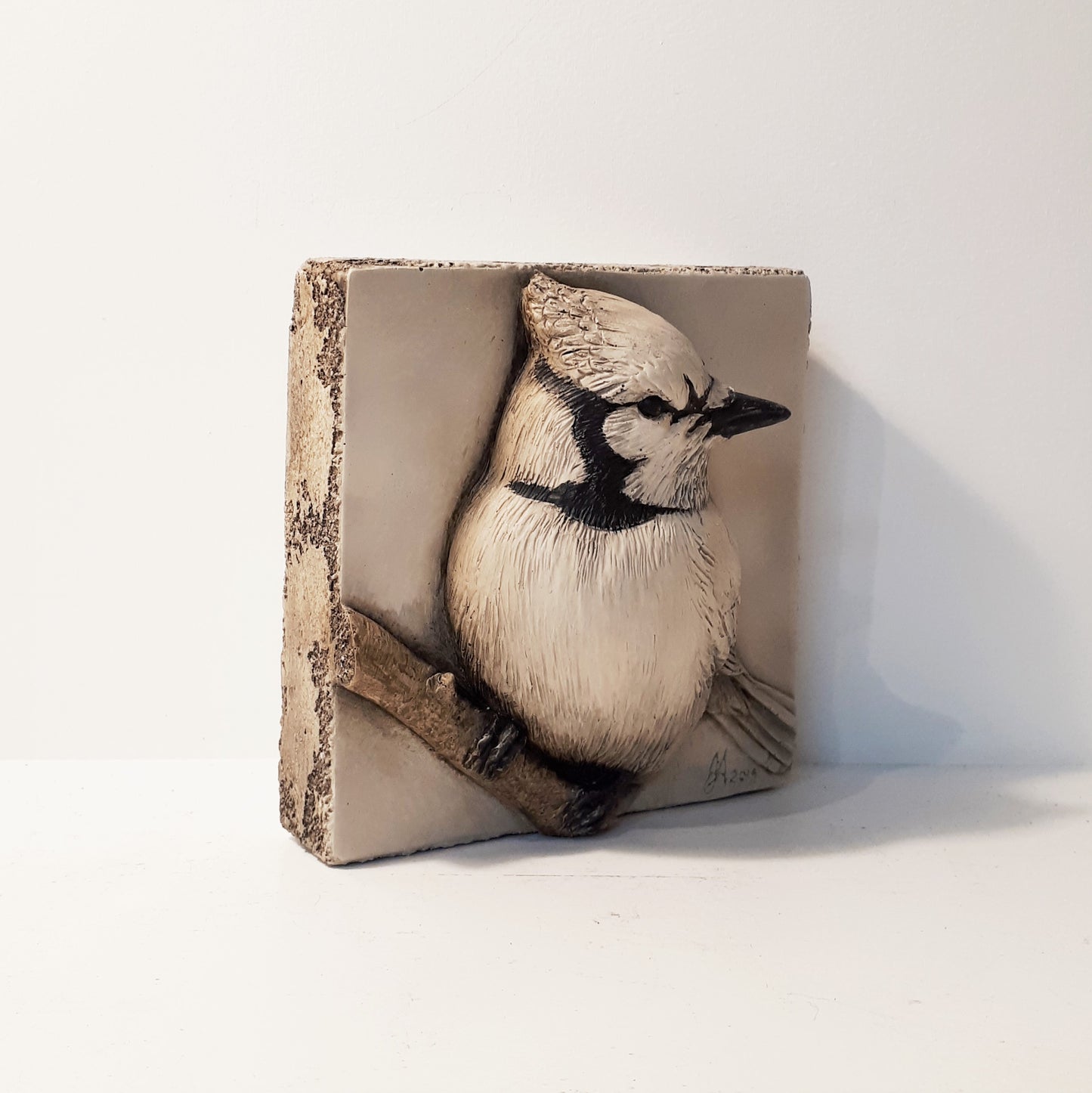 Limited Edition BLUE JAY (4x4) Black & White - Sculpted Cast Hydrostone