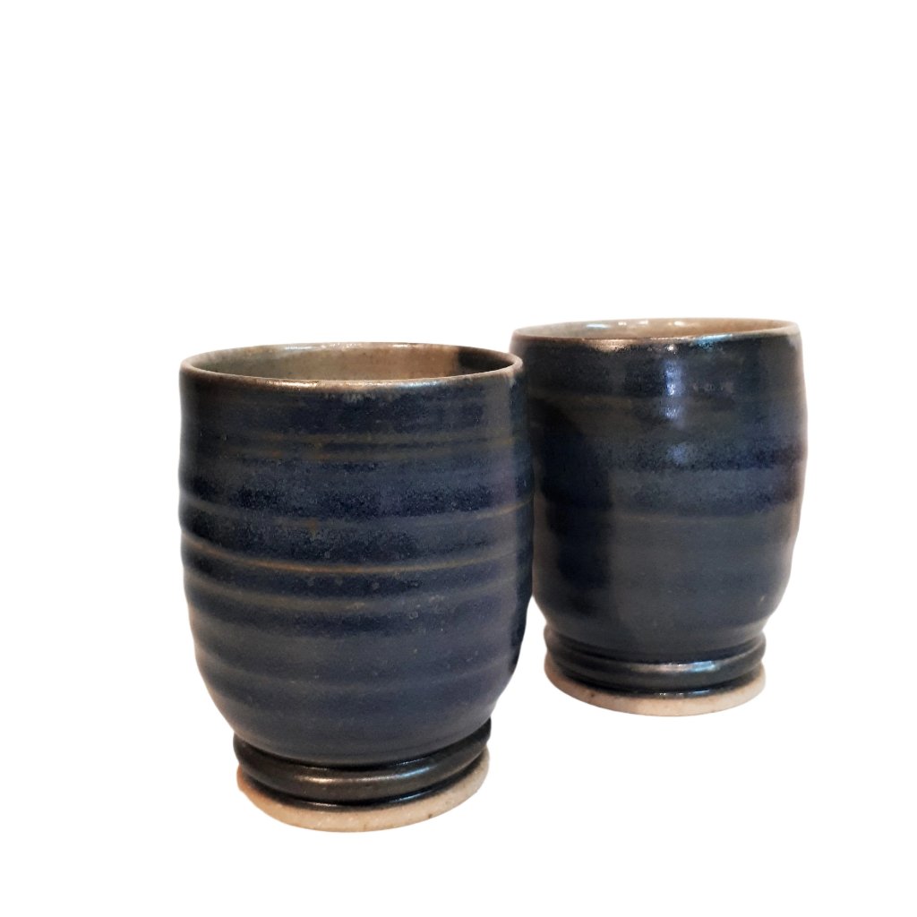 Pottery Wine/Whiskey Cups - Set of Two - Dark Blue