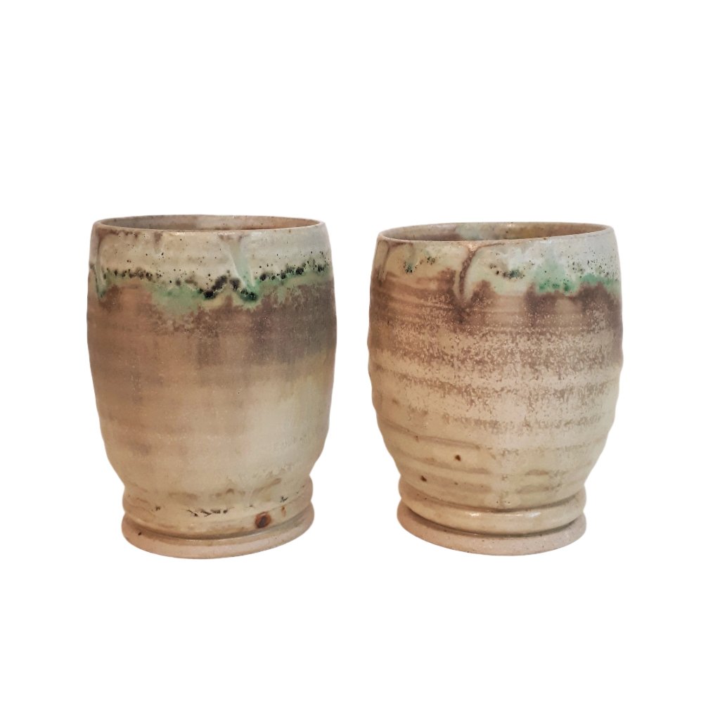Pottery Wine/ Whiskey Cups - Set of Two - Turquoise & Toast