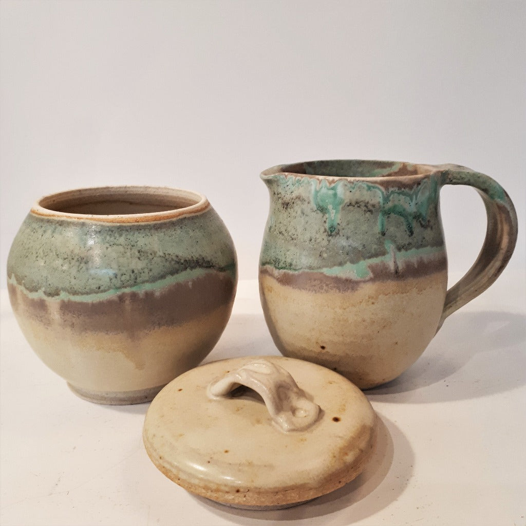 Pottery Cream & Sugar - Turquoise & Toast