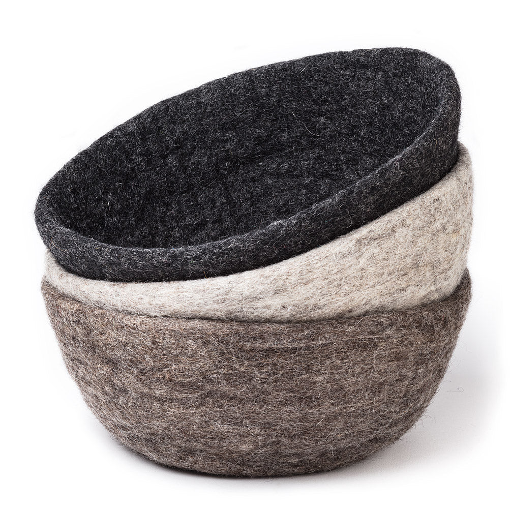 Large Felt Bowl - Taupe, Black or Light Beige