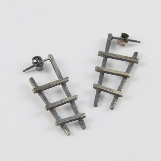 Earrings - Oxidized Silver Ladder