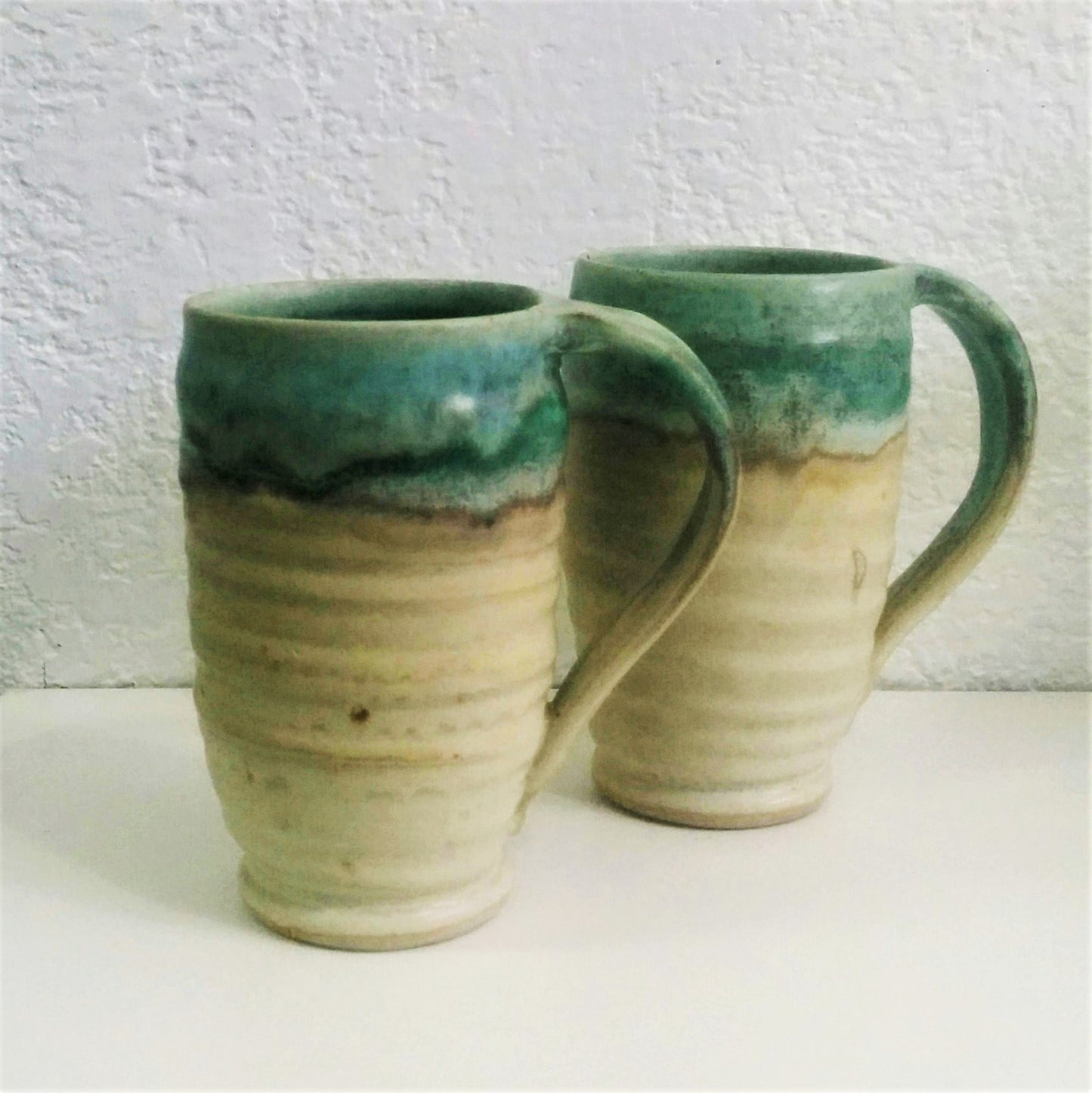 Pottery Mugs - Set of Two - Turquoise and Toast