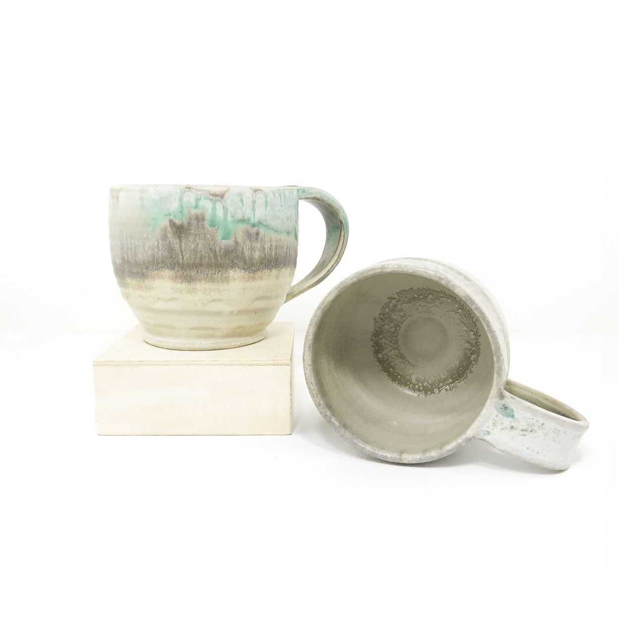 Pottery Latte Mug - Turquoise and Toast