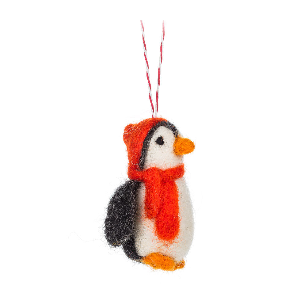 Felted Tree Ornament - Penguin with Hat