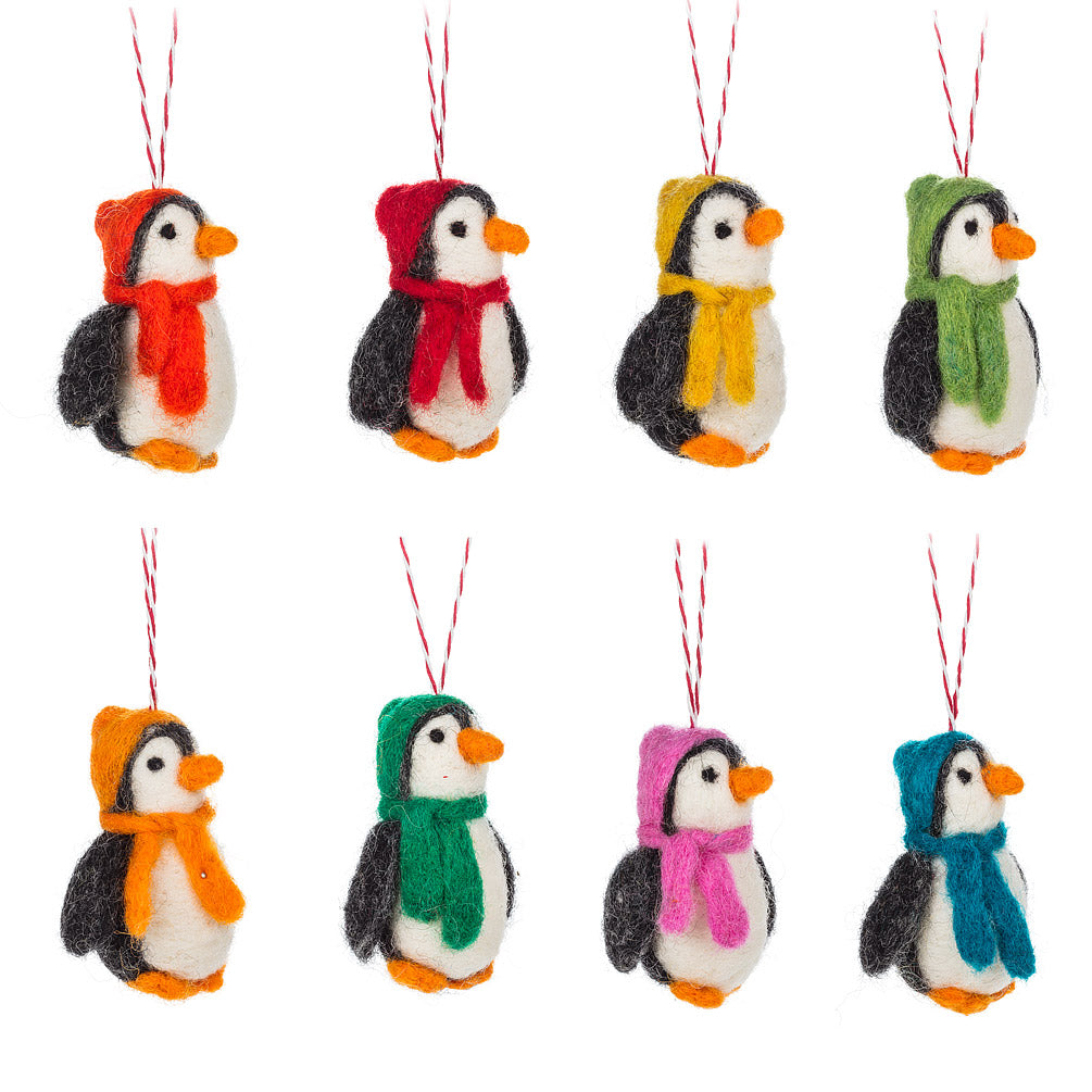 Felted Tree Ornament - Penguin with Hat