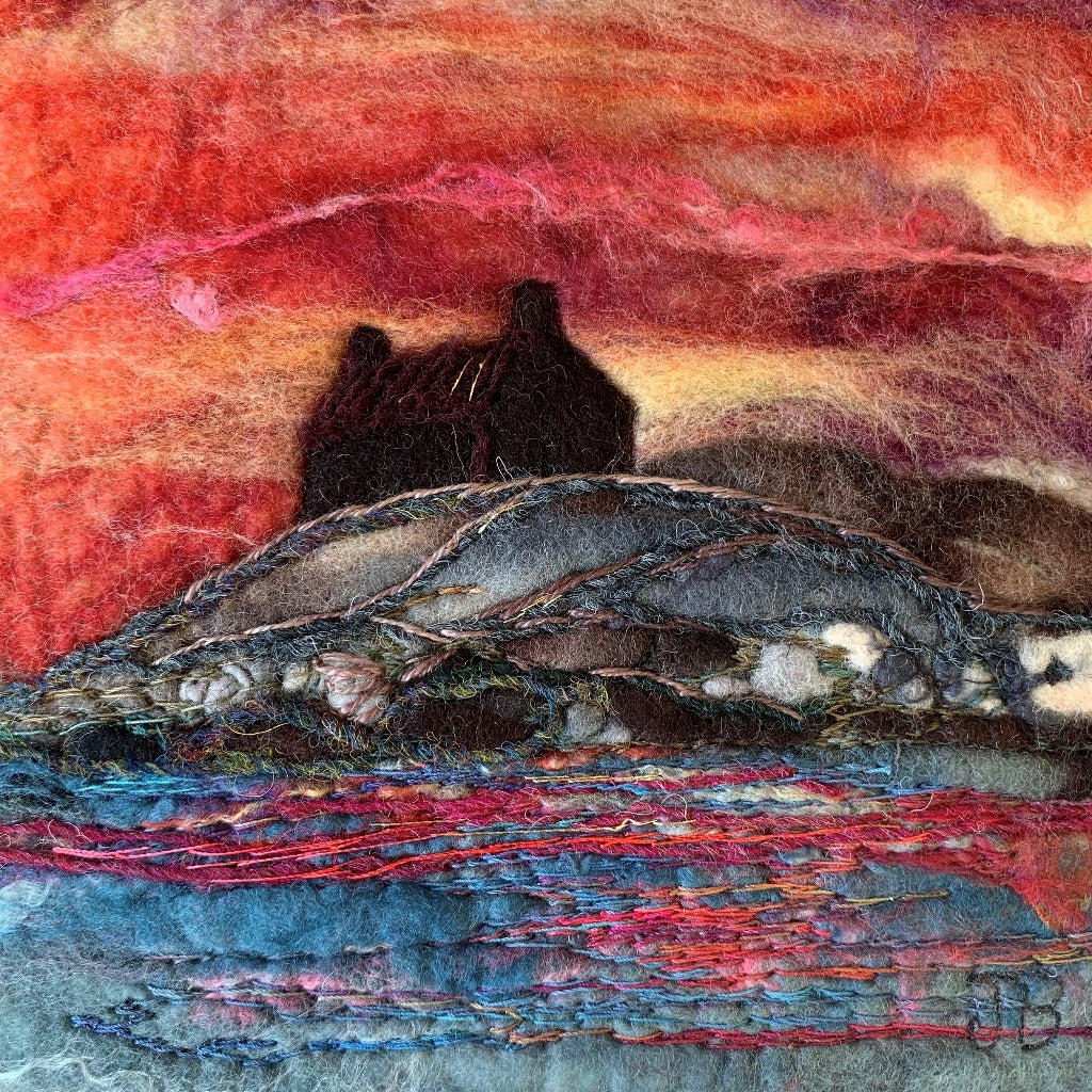 Original Felted Wool Landscape - SUNRISE OVER THE ROCK