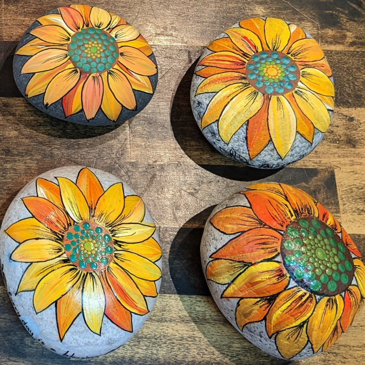 Handpainted Sunflower Rock (35) - medium