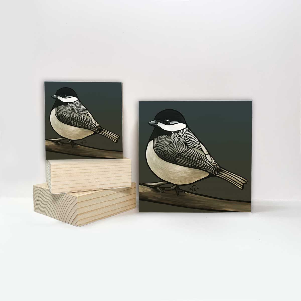 Print on Wood Block - CHICKADEE 6" x 6"