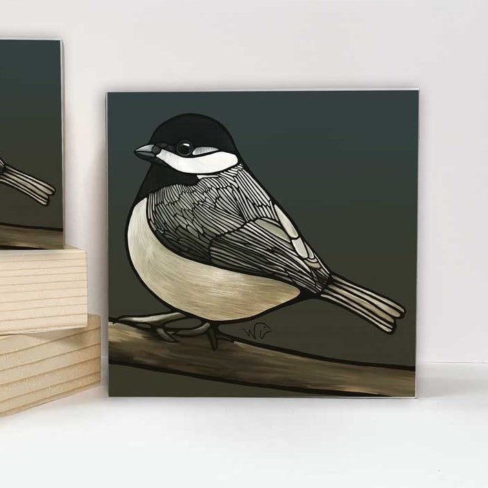 Print on Wood Block - CHICKADEE 6" x 6"