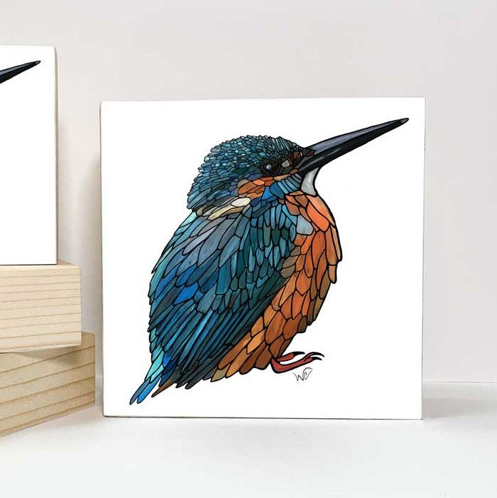 Print on Wood Block - KINGFISHER 6" x 6"