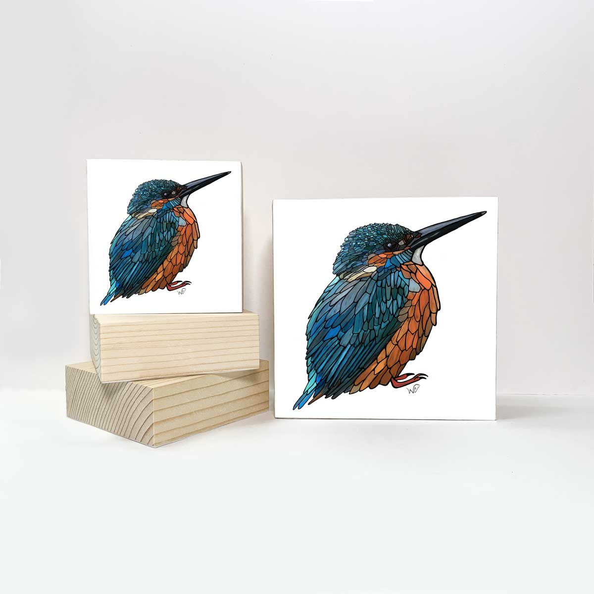 Print on Wood Block - KINGFISHER 4" x 4"