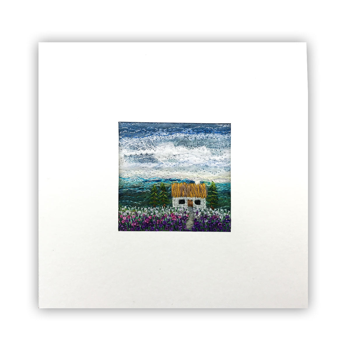 Note Card - Handmade Fibre Art Card - Tiny Cabin