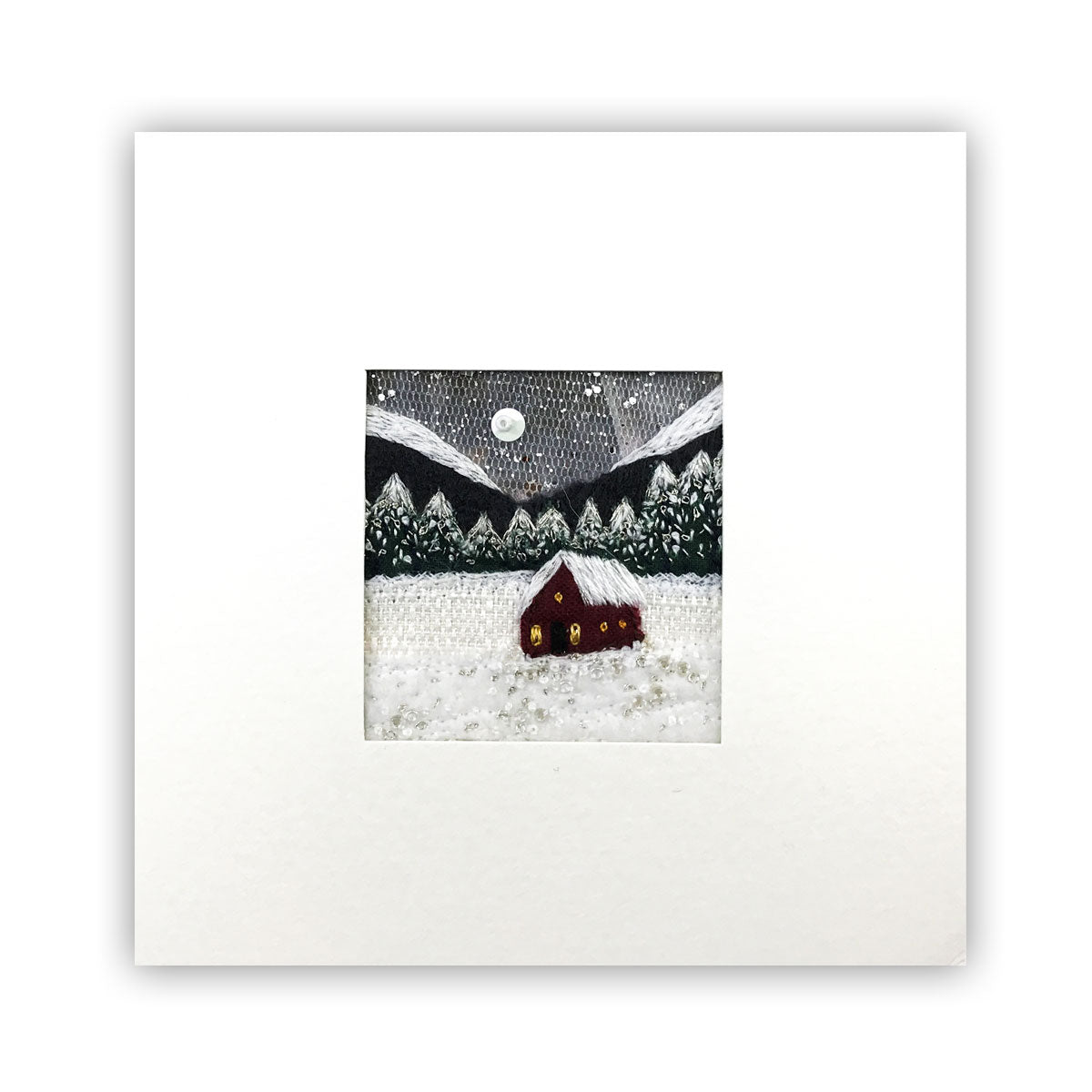 Note Card - Winter Fibre Art Card - Chalet