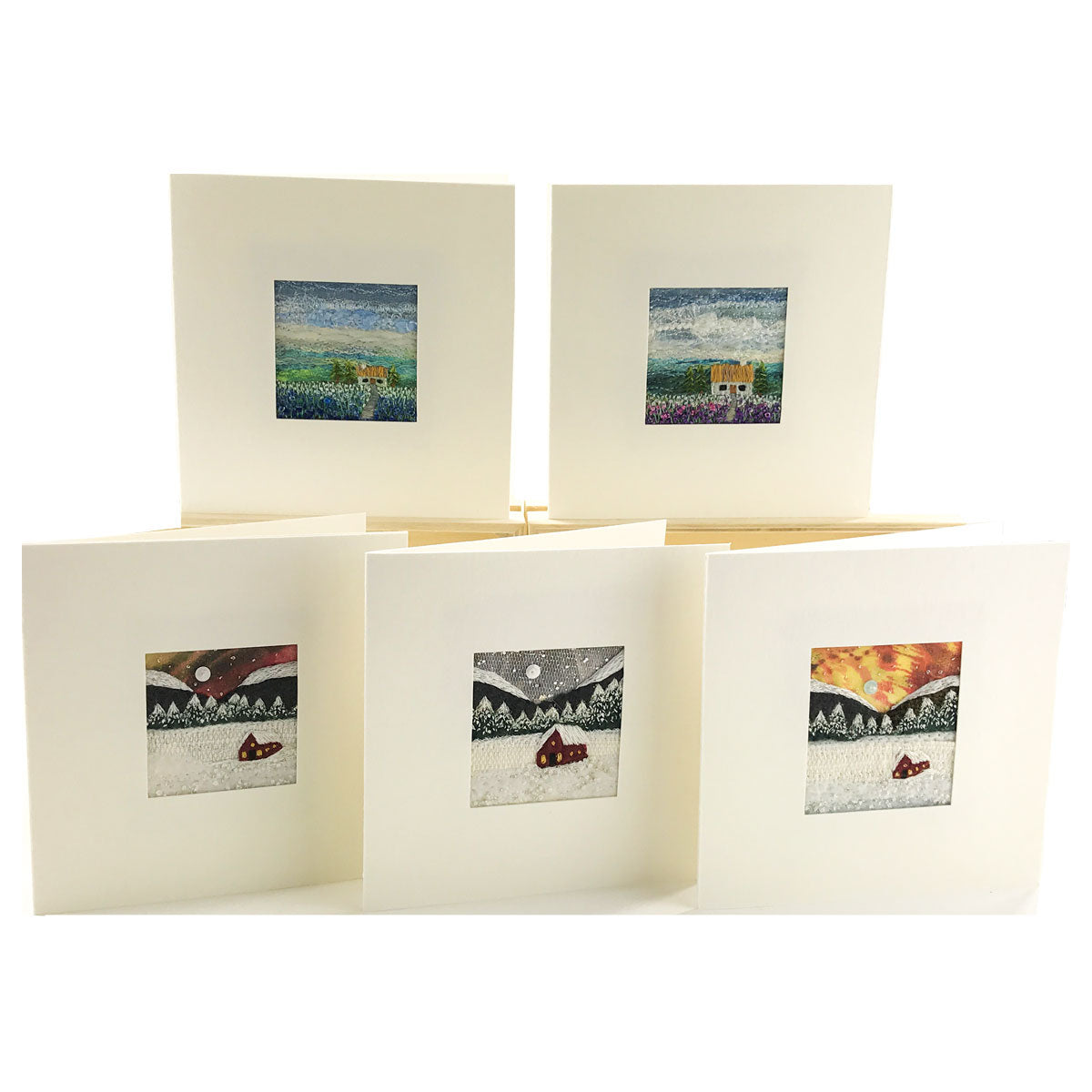 Note Card - Winter Fibre Art Card - Chalet