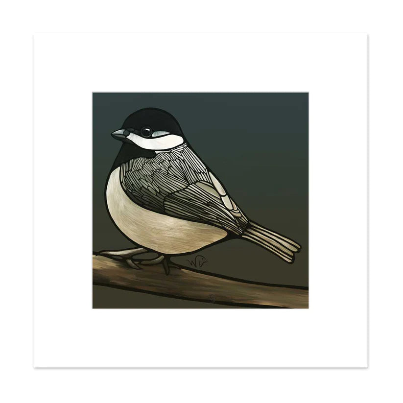 Print on Wood Block - CHICKADEE 4" x 4"