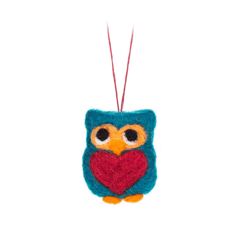 Felted Tree Ornament - Owl with Heart