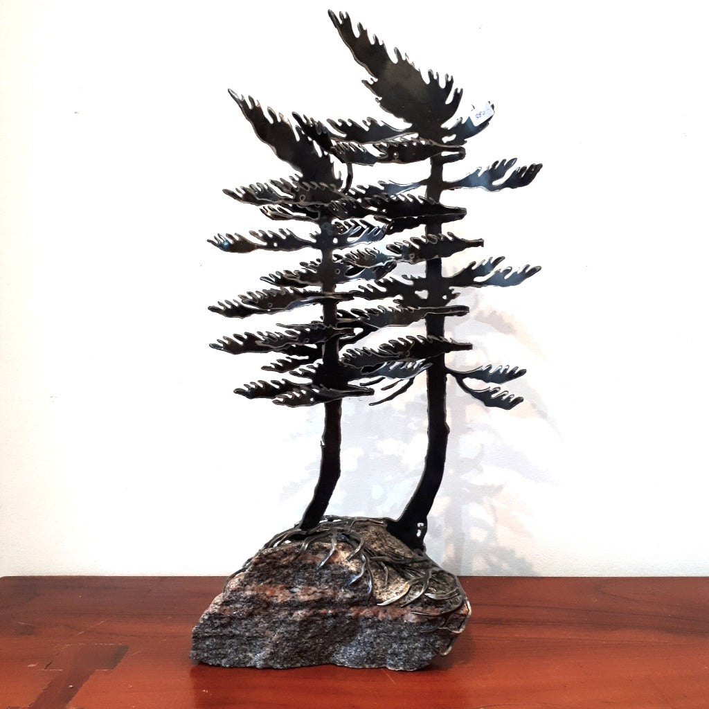 Steel Two-Tree Sculpture on Canadian Rock (380)