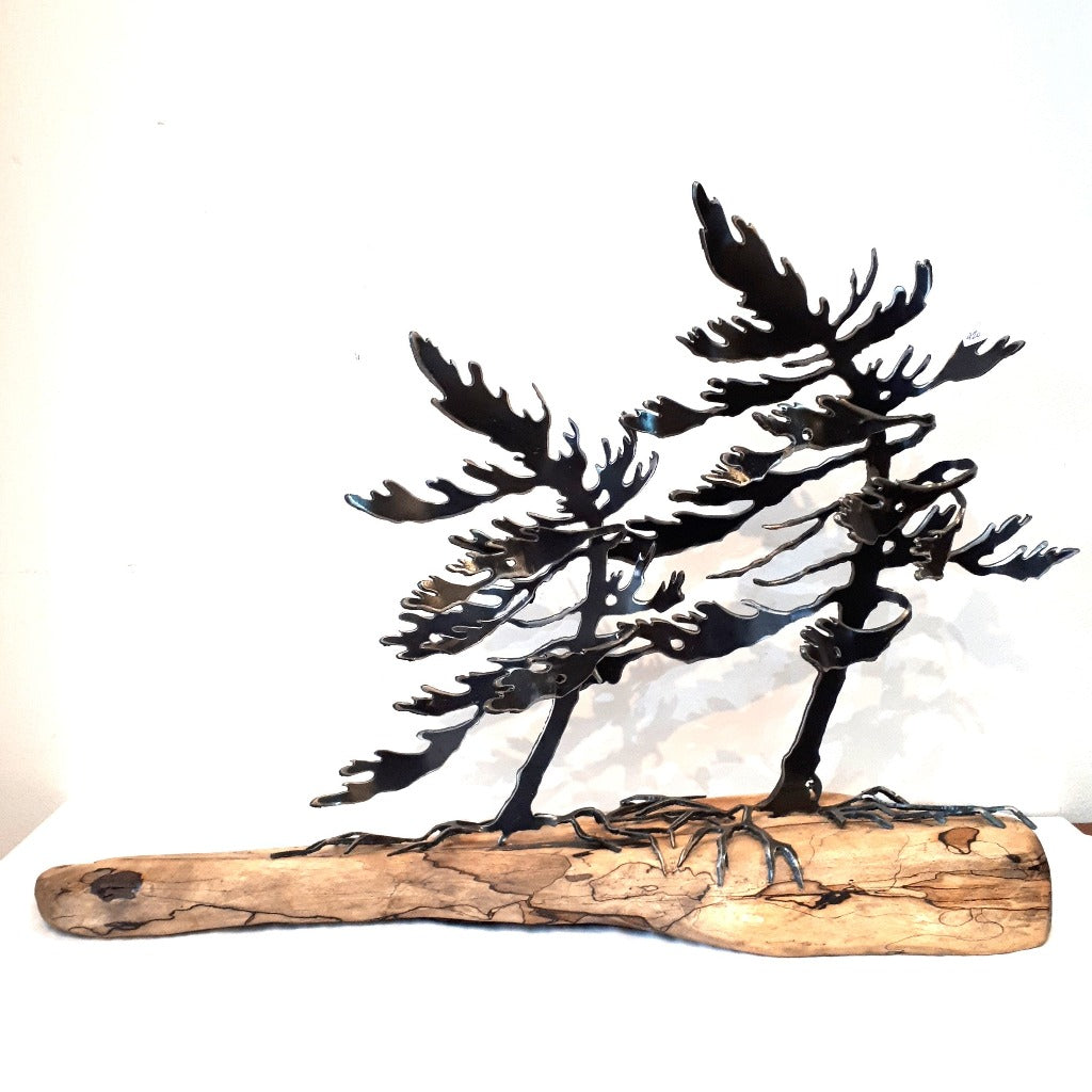 Steel Tree Sculpture (420) on Spalted Maple