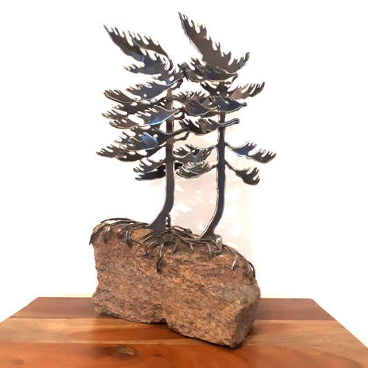 Steel Two-Tree Sculpture (300) on Canadian Rock