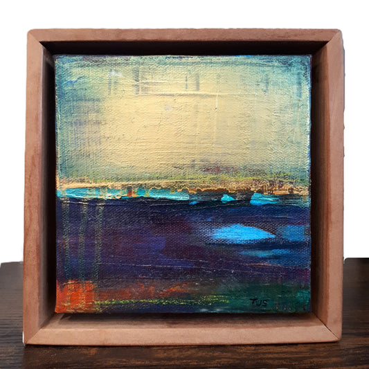Abstract painting on canvas in a wooden float frame 