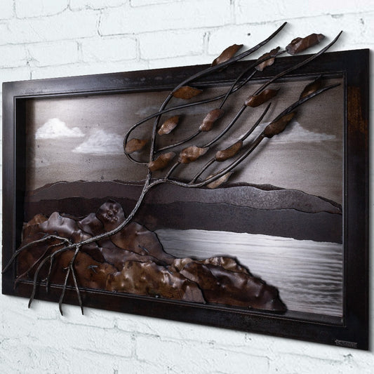 Iron and steel landscape hanging art piece
