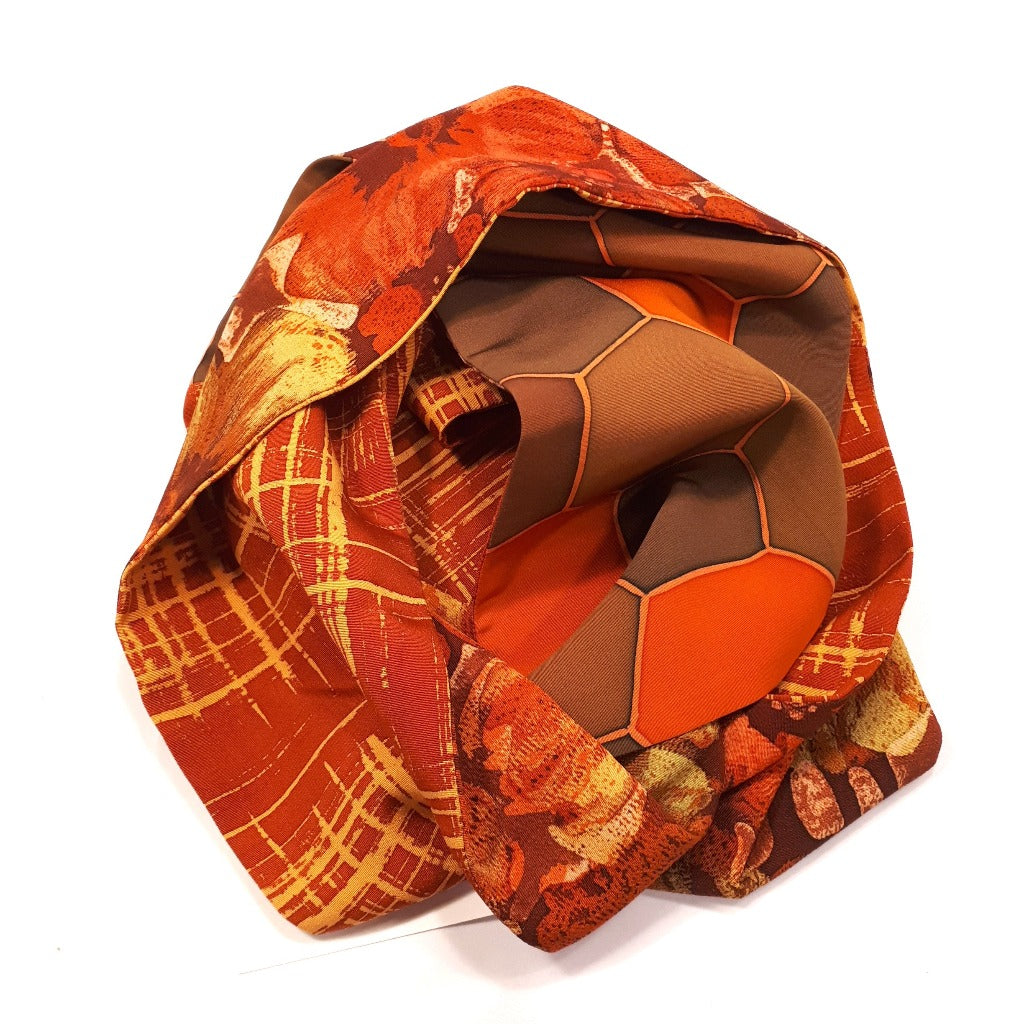 Infinity Silk Scarf - Florals, Honeycomb (Oranges, Golds & Browns)